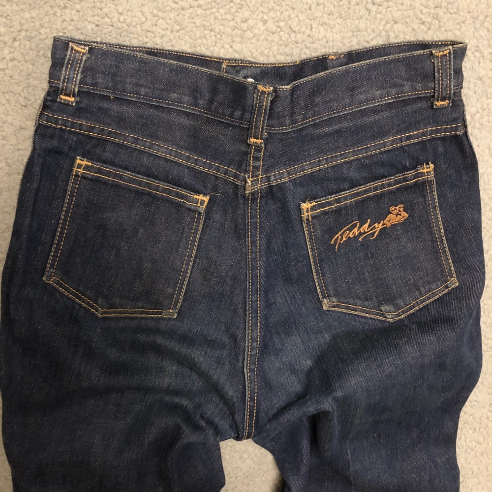 Vintage Teddy High Waisted Straight Leg Jeans Indigo Blue Cotton Denim Size 12